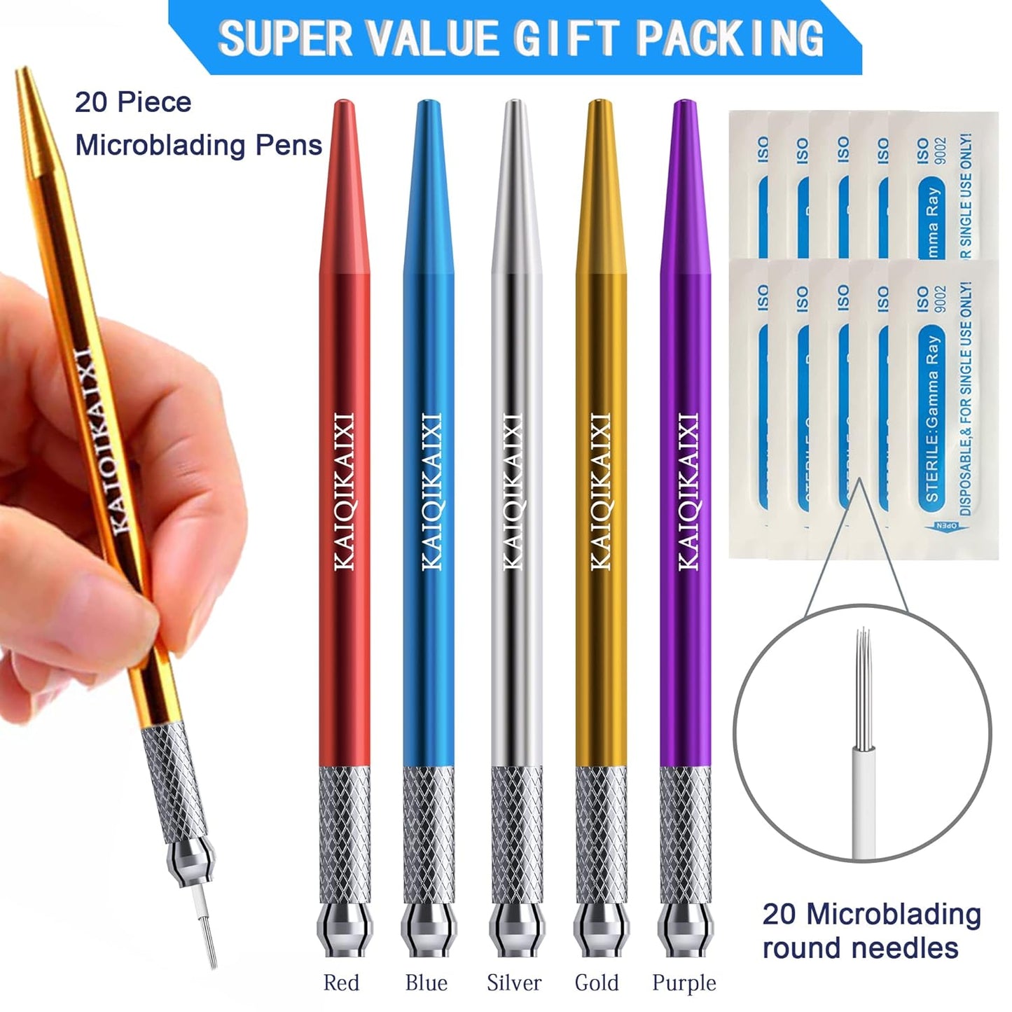 Microblading Pens Set - 20 Waterproof Tattoo Eyebrow Pens for Marking, Filling & Outlining | Perfect for Precision Brows