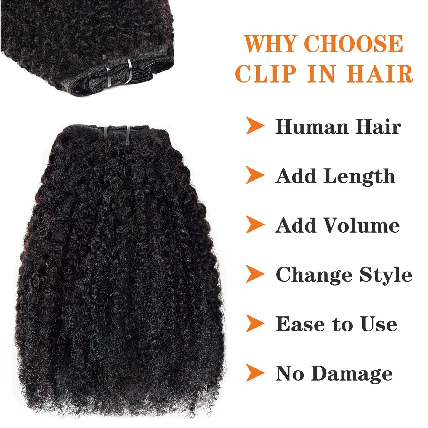Yacurcur Afro Kinky Curly Clip in Hair Extensions Human Hair 4C Hair Clip in Extensions 8pcs 120g/set 10A Brazilian Virgin Natural Hair Clip Ins for Black Women Natural Black Color 12 Inch