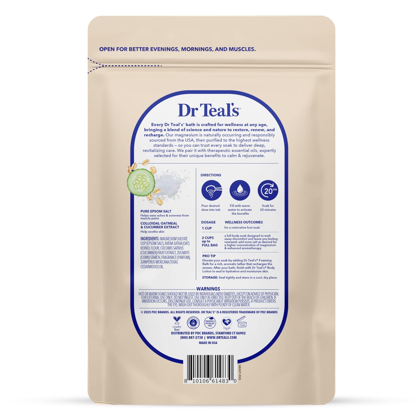 Dr Teal's Epsom Salt Magnesium Soak, Sensitive Skin with Colloidal Oatmeal & Cucumber, 3 lbs (Pack of 4)