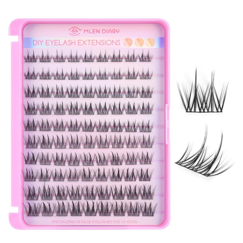 MLEN DIARY Lash Cluster DIY Eyelash Extensions 90 Clusters Lashes 10-16mm D Curl Mega Wispy Volume Individual Lashes Eyelash Clusters Extensions DIY at Home