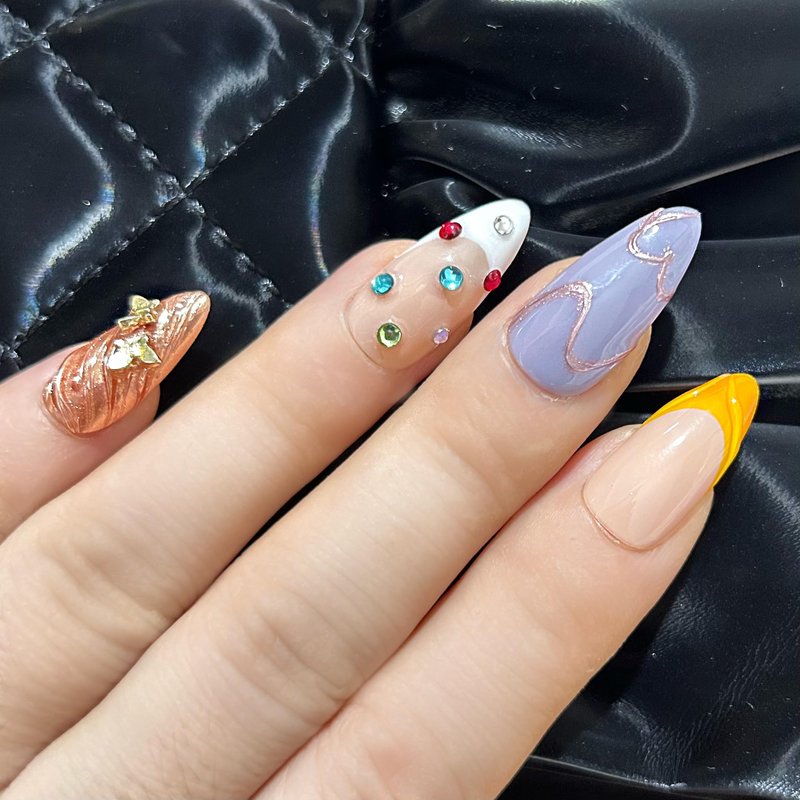 Press on Nails Handmade Almond Medium 3D Flower Design Reusable Fake Nail for Women's 10pcs (Candy Bubble, M)