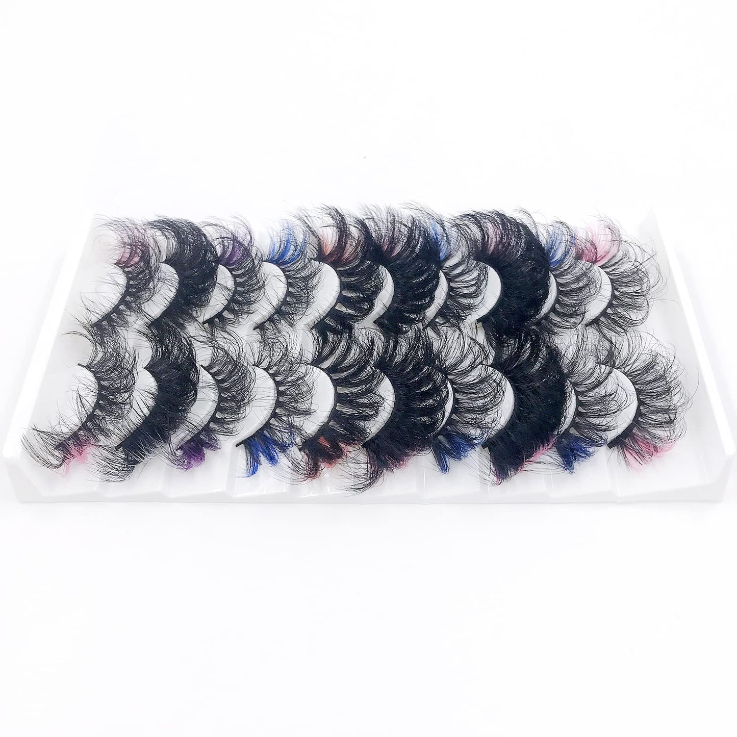 IFLOVEDEKD 10 Pairs Russian Strip Lashes With 5 Colors 25mm Mix Wispy Faux Mink Eyelashes Fluffy Long False Reusable D Curl Lash Strips