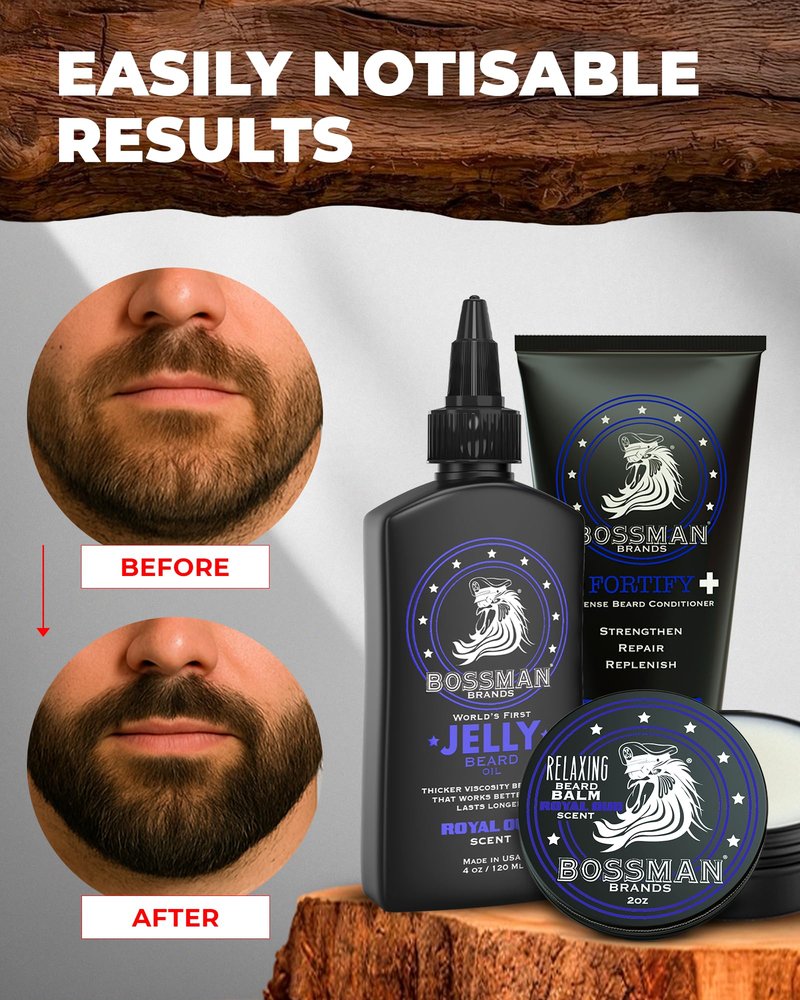 Bossman Essentials Beard Kit for Men, Set of 3 - Beard Oil Jelly, Fortifying Conditioner Cream, Beard Balm - Grooming Growth Care Accessories - Gift Set for Men (Magic)
