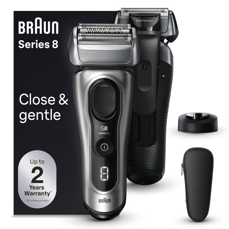 Braun Series 8 Electric Razor for Men, with 4+1 Shaving Elements & Precision Long Hair Trimmer, Close & Gentle Even on Dense Beards, Wet & Dry Electric Razor with 60min Runtime, 8517s Galvano Silver