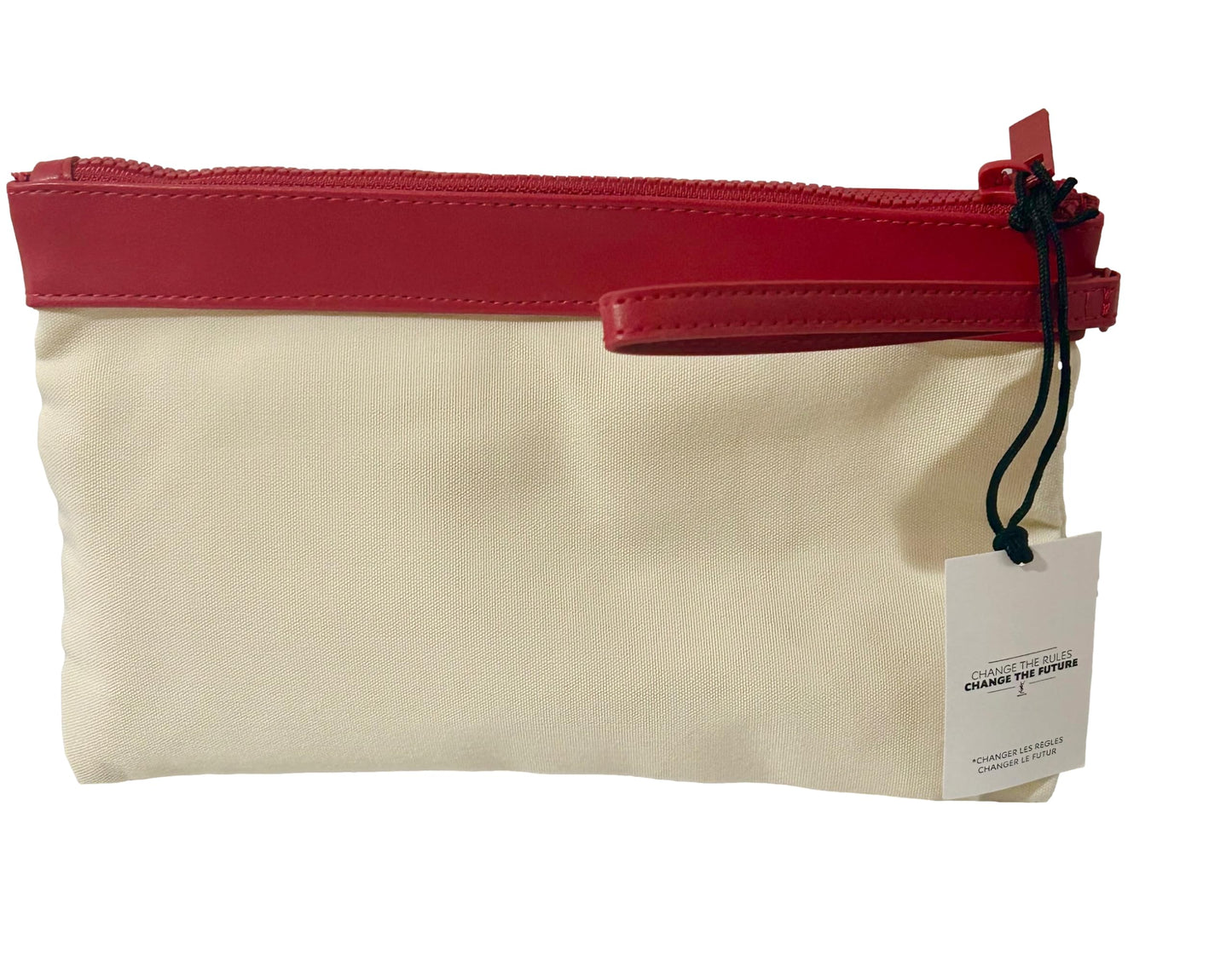 Yves Saint Laurent YSL Cosmetic CREAM RED FLAT Canvas Pouch Makeup Bag YSL Fragrance Bag (9.25L X 5.5H X 0.25W) - medium