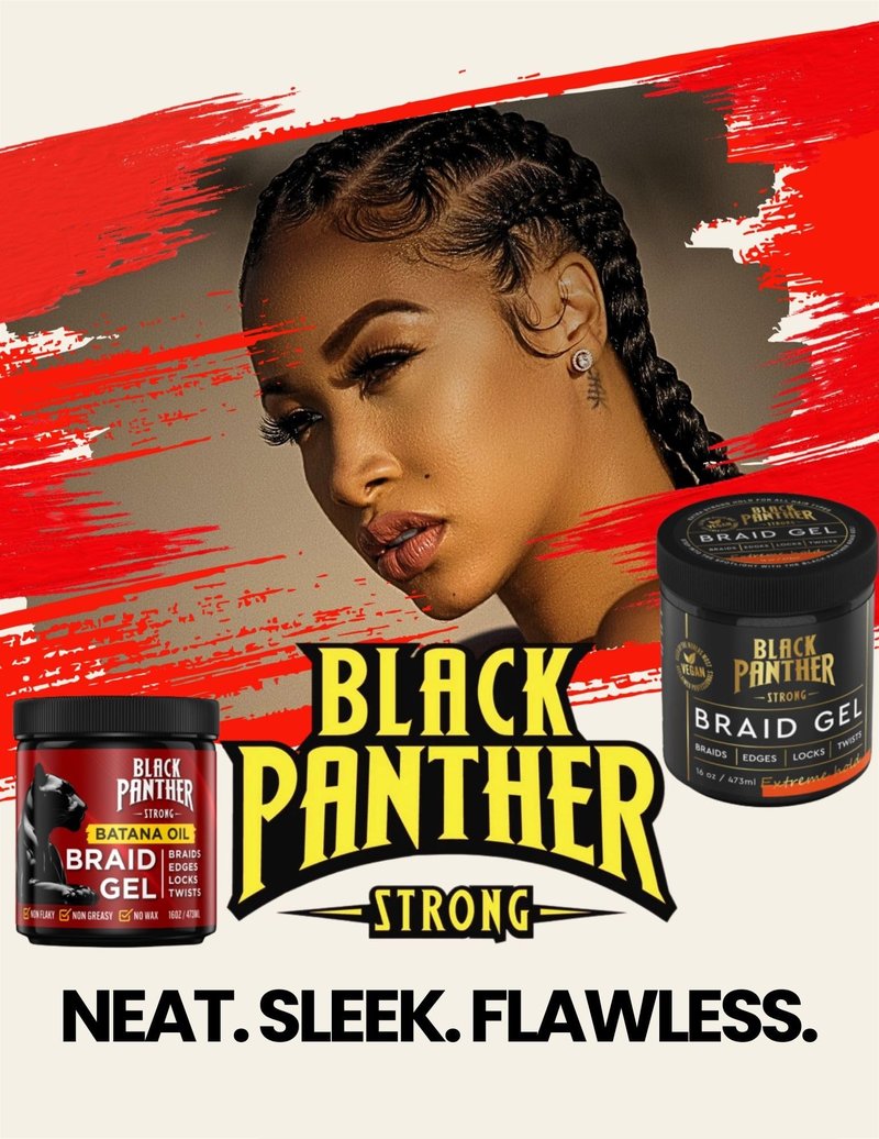 Black Panther Braid Gel | Extreme Hold, | Enriched With Multivitamins I No Flaking or Drying | Long Lasting for Braids, Locs, Twists, Cornrows, Protective Styles, Smooths & Tames Frizzes