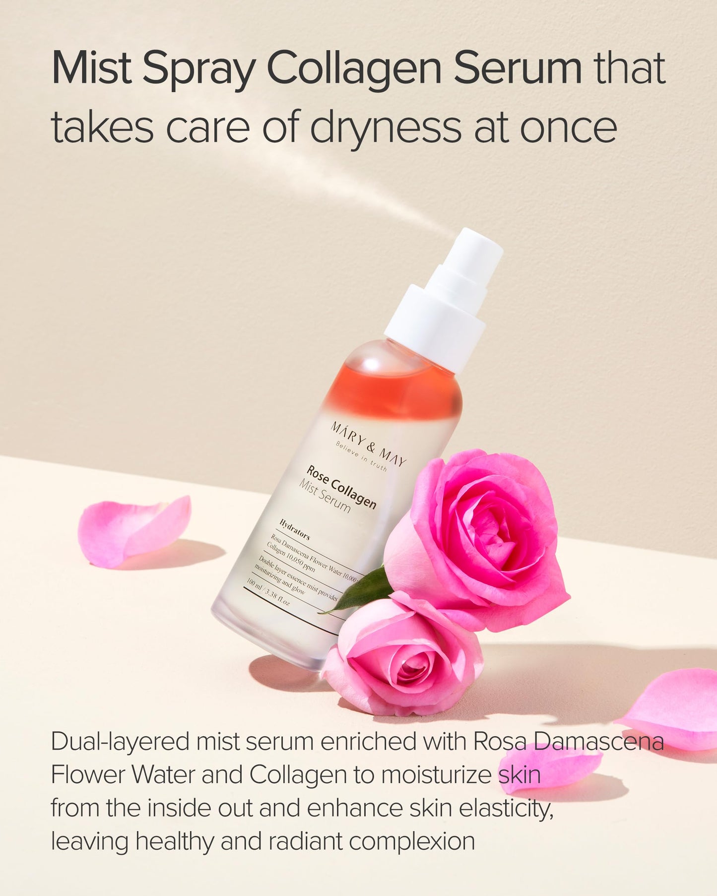 Mary&May Rose Collagen Double-Layer Oil + Water Face Mist, 3.38 fl.oz
