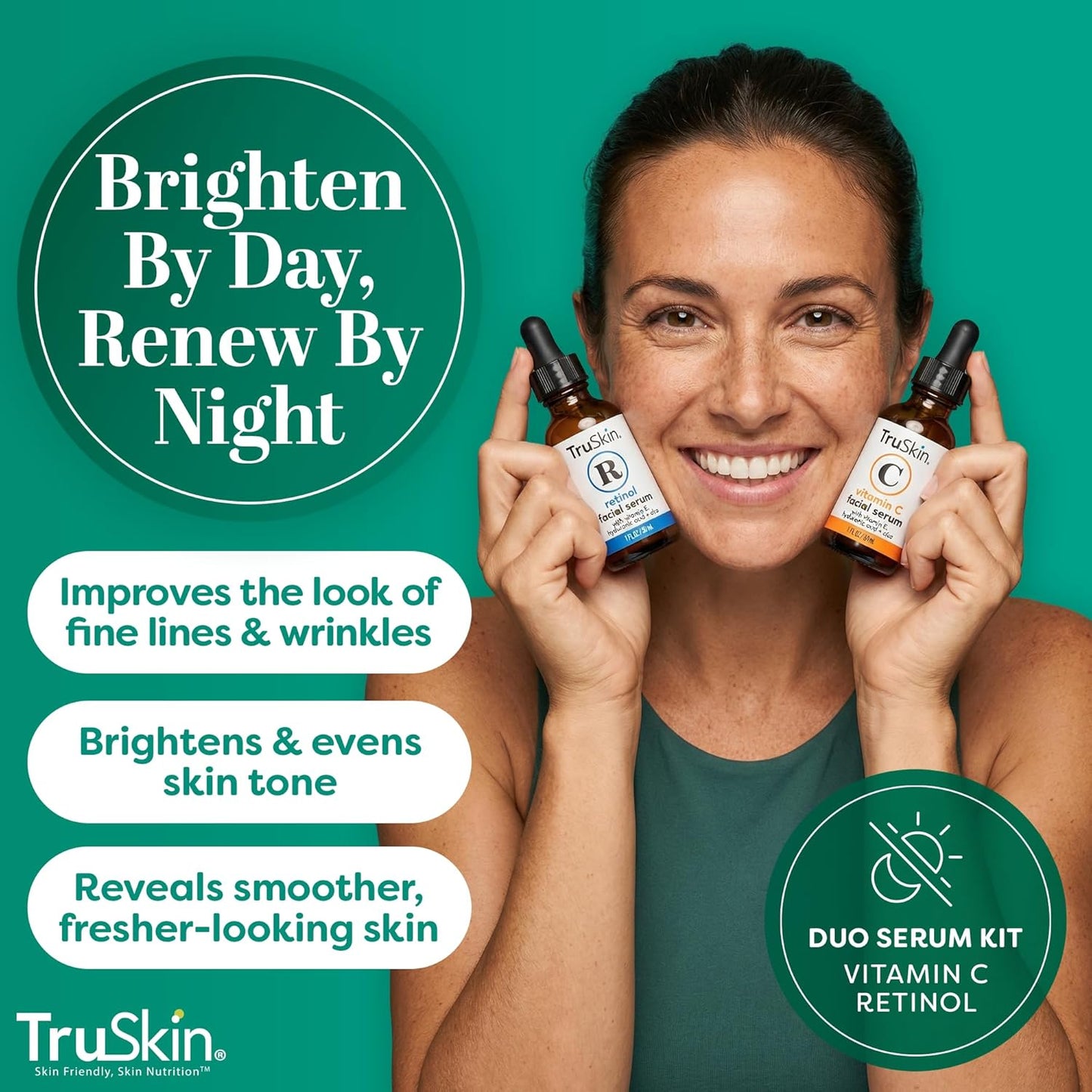 TruSkin Face Serum Duo - Vitamin C & Retinol Anti-Aging Skincare - Brightening & Smoothing | 1 fl oz Each