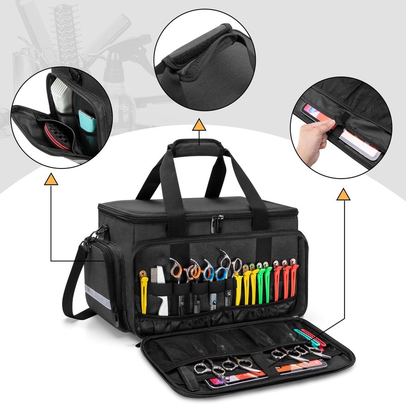 CURMIO Barber Travel Case, Large Capacity Hairdresser Storage Bag with Inner Dividers for Hair Clippers and Cutting Tools, Black, Bag Only