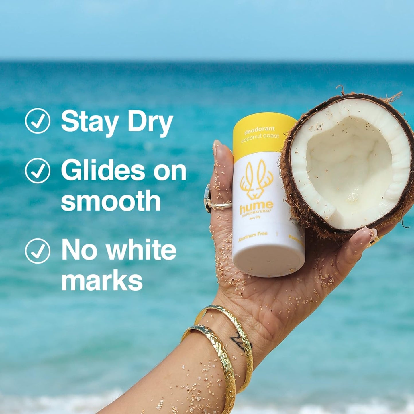 Hume Aluminum-Free Deodorant for Sensitive Skin | Probiotic, Plant-Based, Coconut Coast 2-Pack