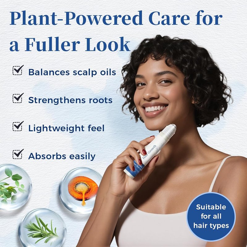 Hair Growth Serum Roll-On - Rosemary & Saw Palmetto | Non-Greasy Formula for Thicker, Fuller Hair - 0.84 Fl Oz (Pack of 3)