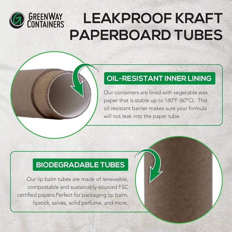 Kraft Paperboard Lip Balm Tubes - 50 Pack Refillable DIY Cosmetic Containers | 0.3oz Black