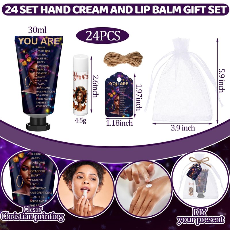 Swiffen 24 Sets Christian Graduation Gifts Hand Cream and Lip Balm Bulk Teacher Appreciation Gifts Bible Verse Thank You Cards with Organza Bag for Graduation Supplies(Cute)