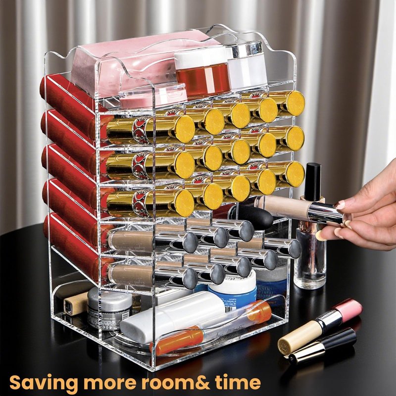 Tlence 54 Slots Acrylic Rotating Lipstick Organizer, 7 Tier Spinning Lipgloss Tower Holder, Clear Cosmetic Display Case, Rotable Lip Stick Display Rack Stand for Lip Gloss, Makeup Accessory, Lip Balm