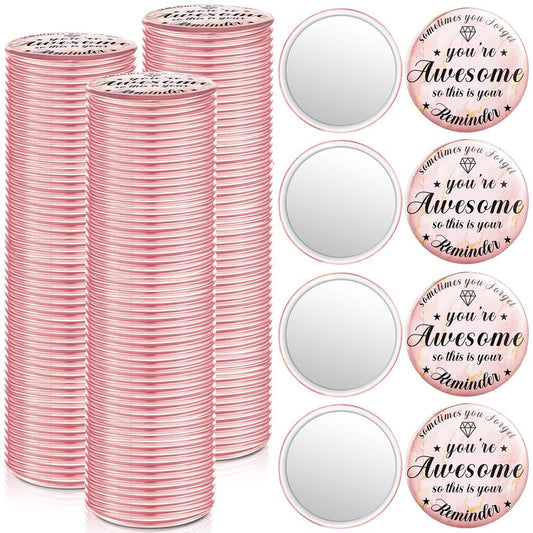 Tradder 120 Pcs Compact Mirror Bulk for Women Pink Beauty Gift Mother's Day Inspirational Quinceanera Appreciation Gifts Purse Pocket Mirror Valentine Employee Coworker Bag Stuffer Items