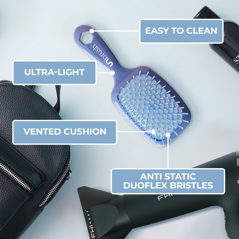 FHI Heat UNbrush Detangling Brush for Pain-Free Brushing on All Wet or Dry Hair Types — Durable DuoFlex Anti-Static Bristles, Lightweight Handle, Vented Hair Brush, Iris Dark Blue