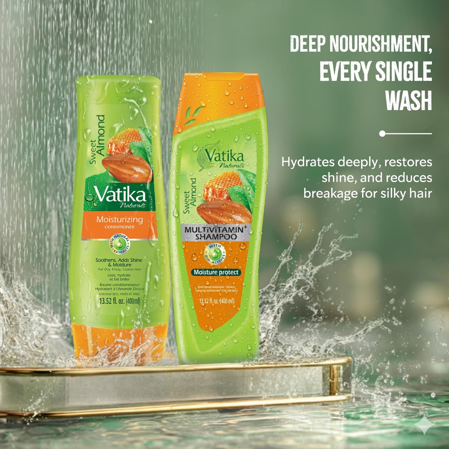 Vatika Naturals Sweet Almond Shampoo & Conditioner – Deep Nourishment for Dry, Frizzy Hair | Moisturizing Almond Hair Care for Soft, Smooth & Healthy-Looking Strands Every Day