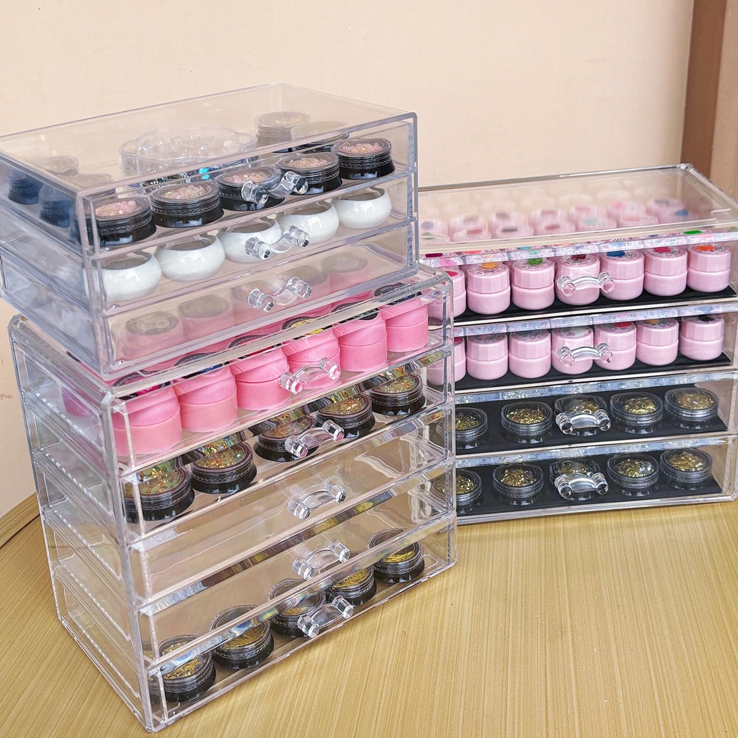 Guolich 5 Tier Nail Art Decoration Storage Box，Acrylic Make Up&Jewelry Organizer with Drawers, Cosmetic Storage for Dresser Countertop and Bathroom，Transparent Acrylic Nail Art Jewelry Accessories