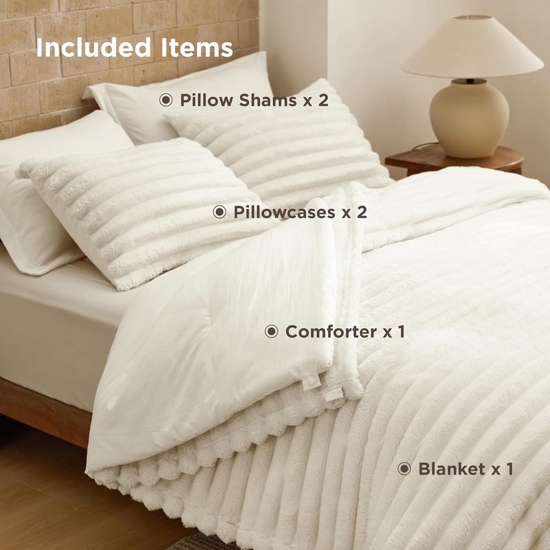 Bedsure 2-in-1 King Size Comforter Set - Cream White Fluffy Blanket & Detachable Design | All Season Bedding, Includes 2 Pillow Shams & 2 Pillowcases