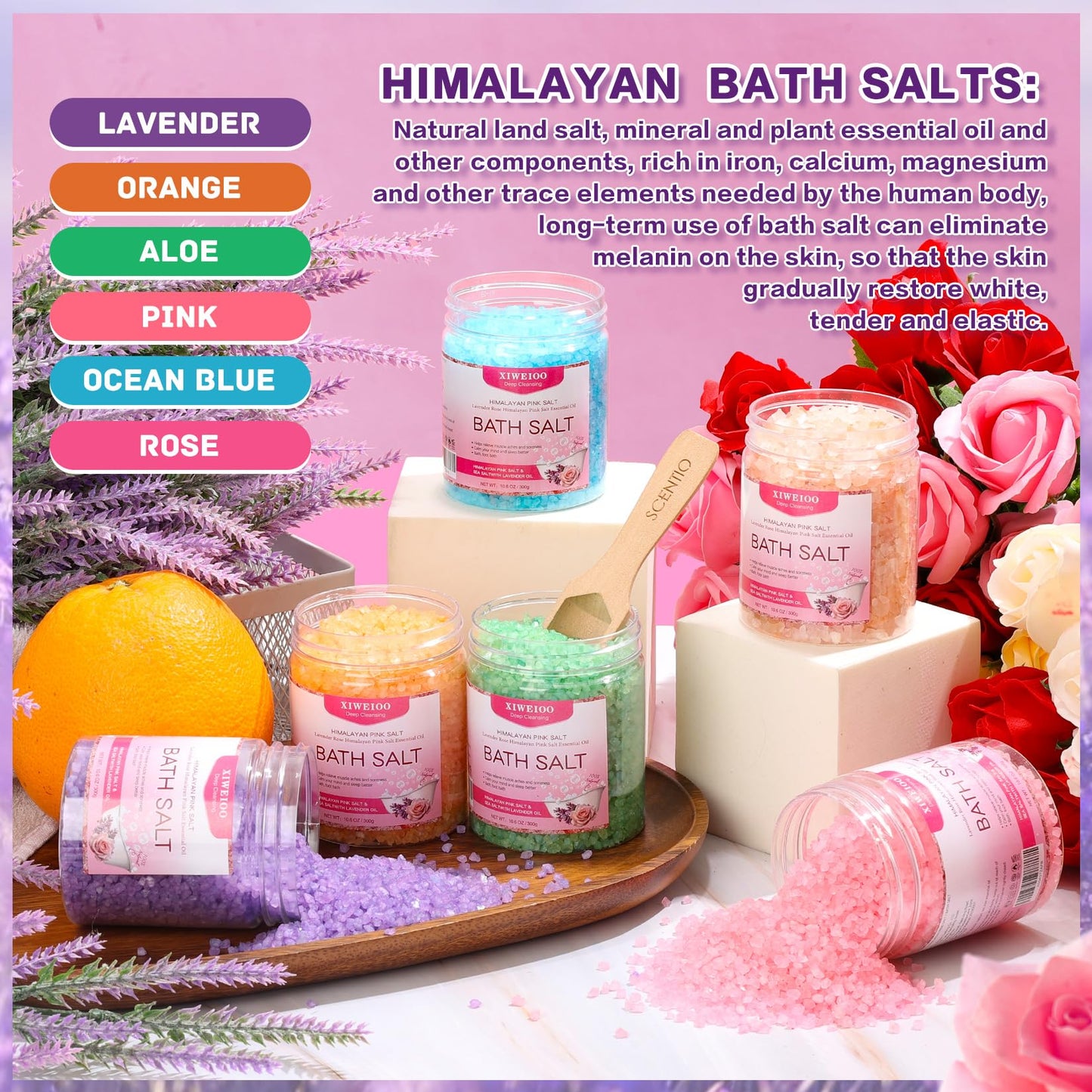 XIWEIOO 6 Pack Bath Salt KIT for Soaking Himalayan Pink Salt Lavender