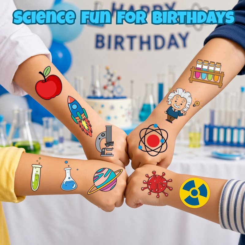 Science Temporary Tattoos - STEM Party Favors & Decorations | 96PCS Cute Chemistry Stickers for Kids & Teens