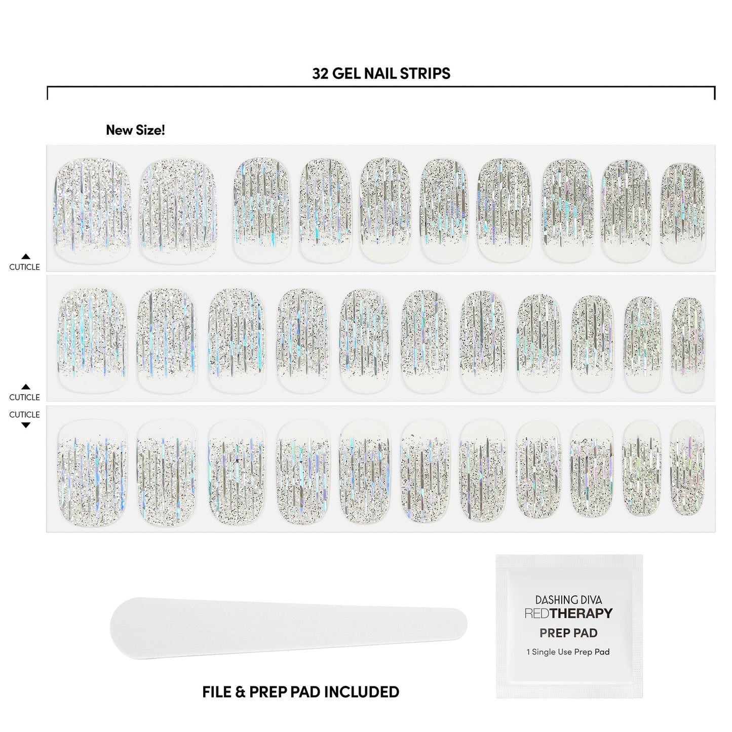Dashing Diva Gloss Nail Strips - Going Platinum | UV Free, Chip Resistant, Long Lasting Gel Nail Stickers | Contains 32 Strips, 1 Prep Pad, 1 File