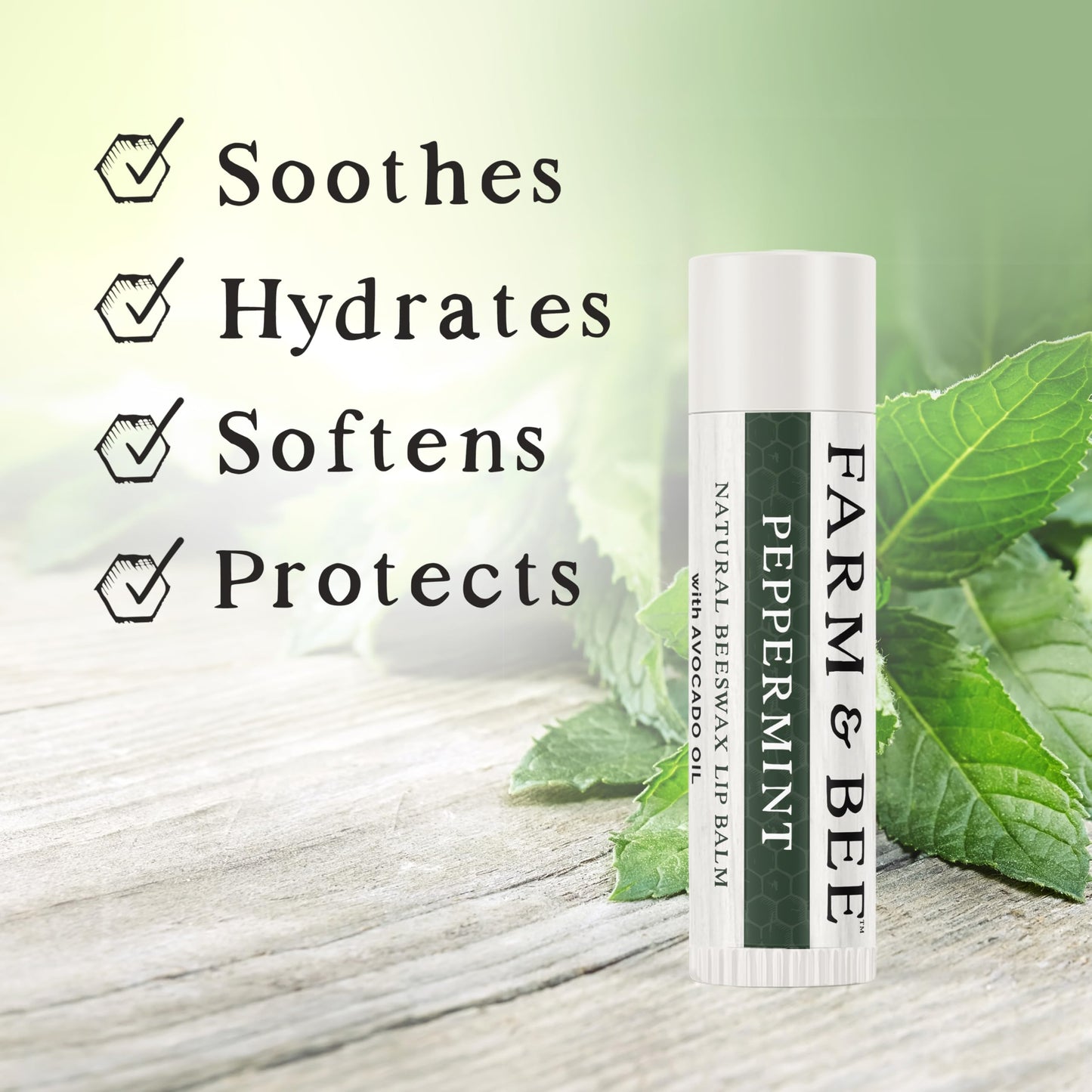 Natural Lip Balm - Organic & Natural Ingredients - Beeswax Based Moisturizing Lip Care Chapstick for Chapped Lips - Great Gift Idea - Farm & Bee - 0.15oz (Pack of 4 - Peppermint)
