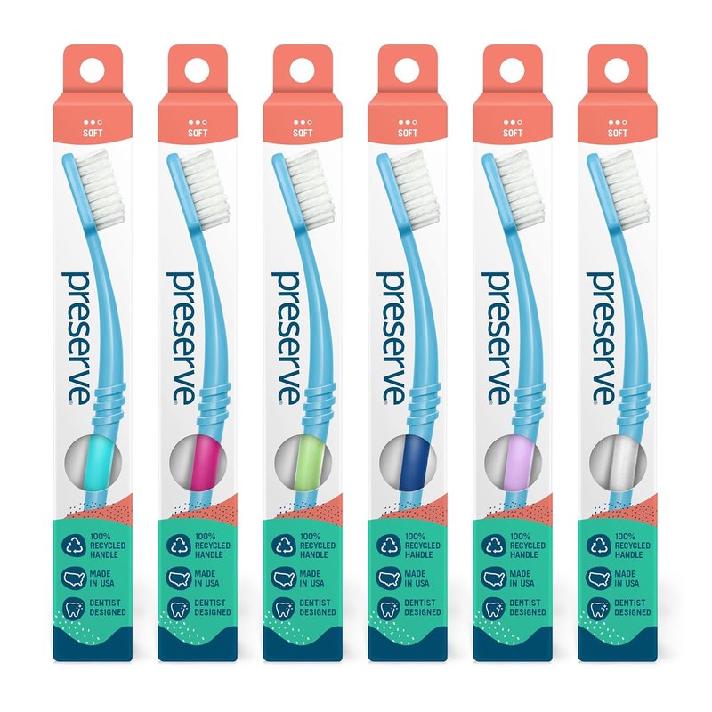 Eco-Friendly Adult Toothbrushes - Ultra Soft Bristles | Recycled Plastic, 6 Count, Made in USA