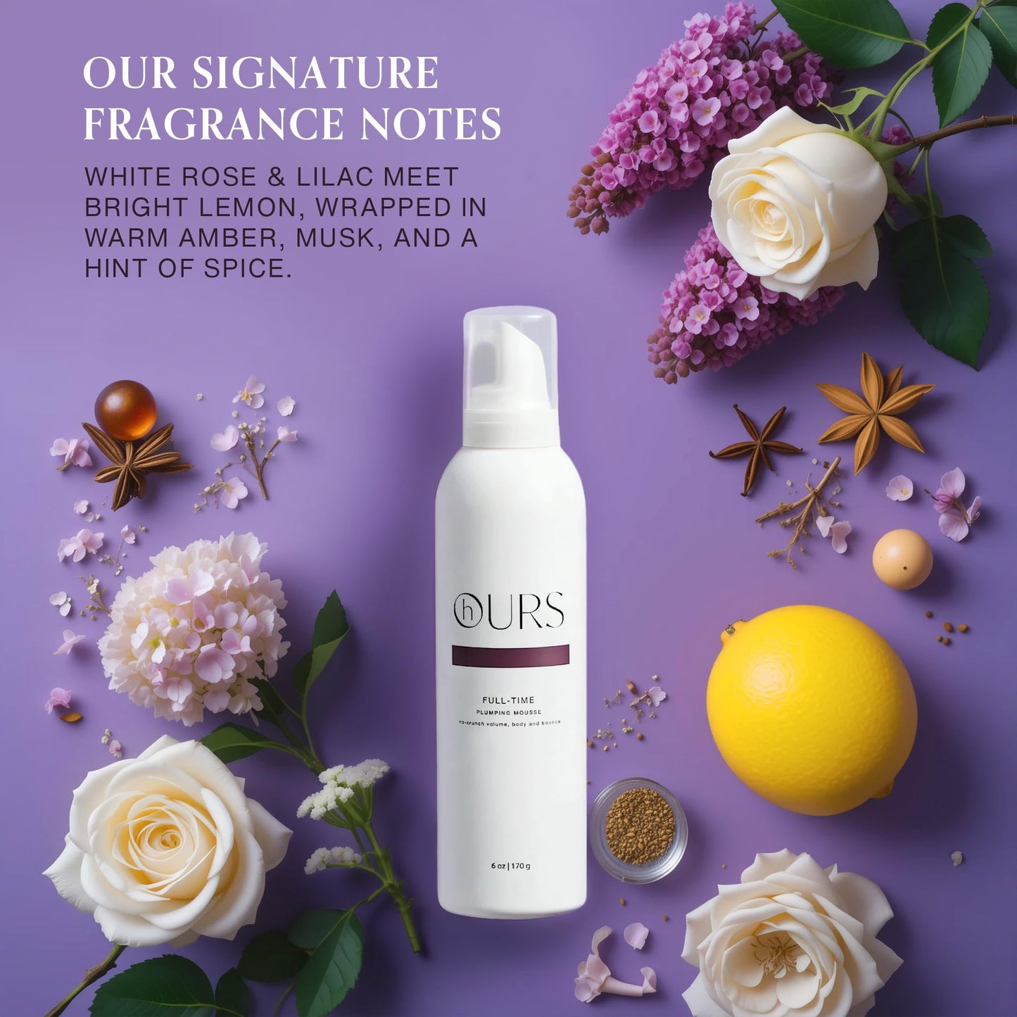 hOURS haircare Full-Time Plumping Mousse for Women | Professional Volumizing No Crunch Foam Long-lasting Volume Body & Bounce | Sulfate, Paraben, & Cruelty Free, Award-Winning Styling Product | 6 oz