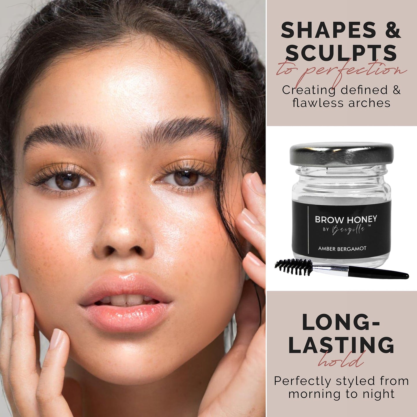 Baezilla Brow Honey Eyebrow Gel, Long Lasting Clear Brow Gel, Natural Pink Rose Fragrance