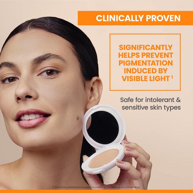 Avène High Protection Beige Tinted Compact, Broad Spectrum SPF 50+, UVA/UVB Blue Light Protection, Water Resistant, Non-Greasy, 0.35 oz.