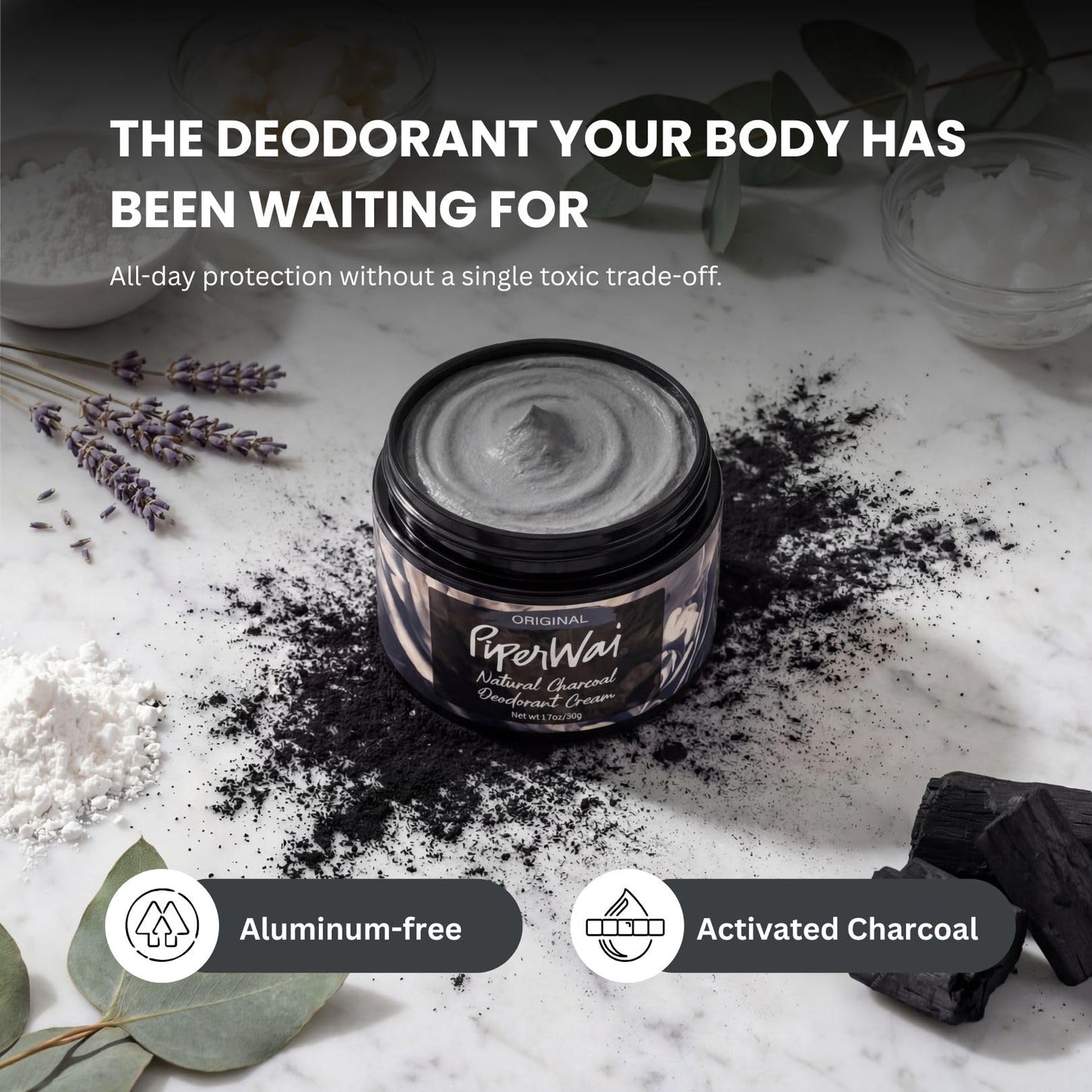 PiperWai Natural Deodorant w/Activated Charcoal | Odor Protection, Vegan, Aluminum Free, Shark Tank Product for Women & Men | Great for Travel, & Gifts | Scented Jar & Scented Stick Combo