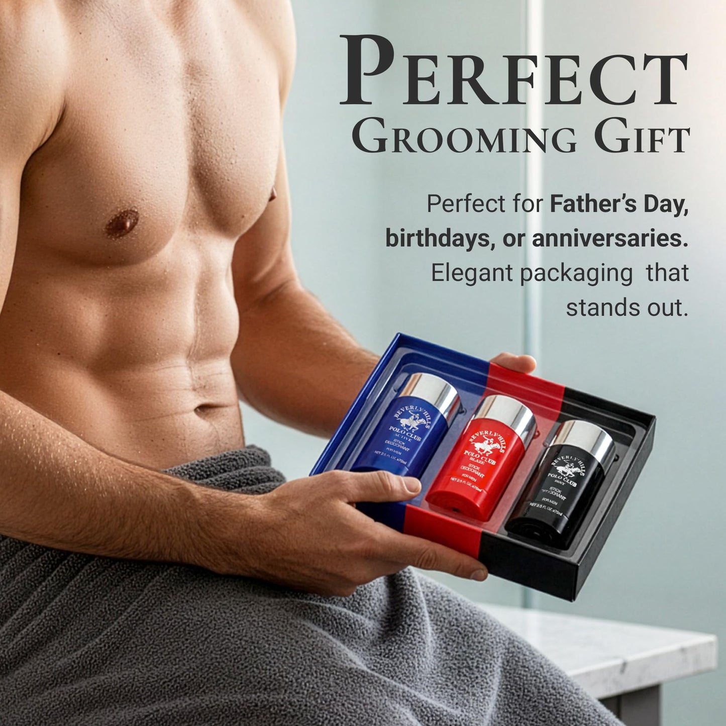 Beverly Hills Polo Club Men’s Deodorant Stick Gift Set – 3 Piece Collection (Active, Blaze & Sexy) – Long-Lasting Solid Stick Deodorants for Daily Freshness & Odor Protection – 3 x 2.5 oz / 75 ml