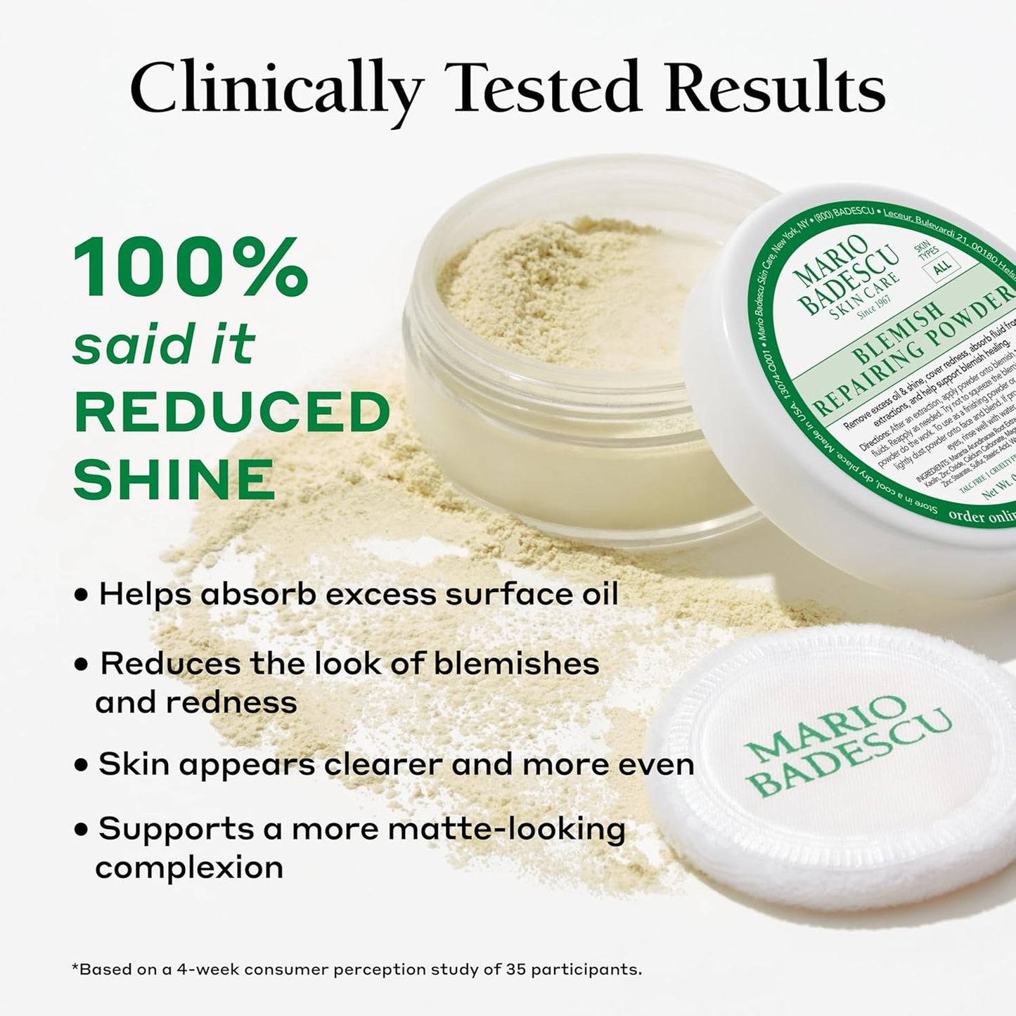 Mario Badescu Healing Blemish Face Powder - Reduce Shine & Balance Oily Skin | Gentle Sulfur Formula
