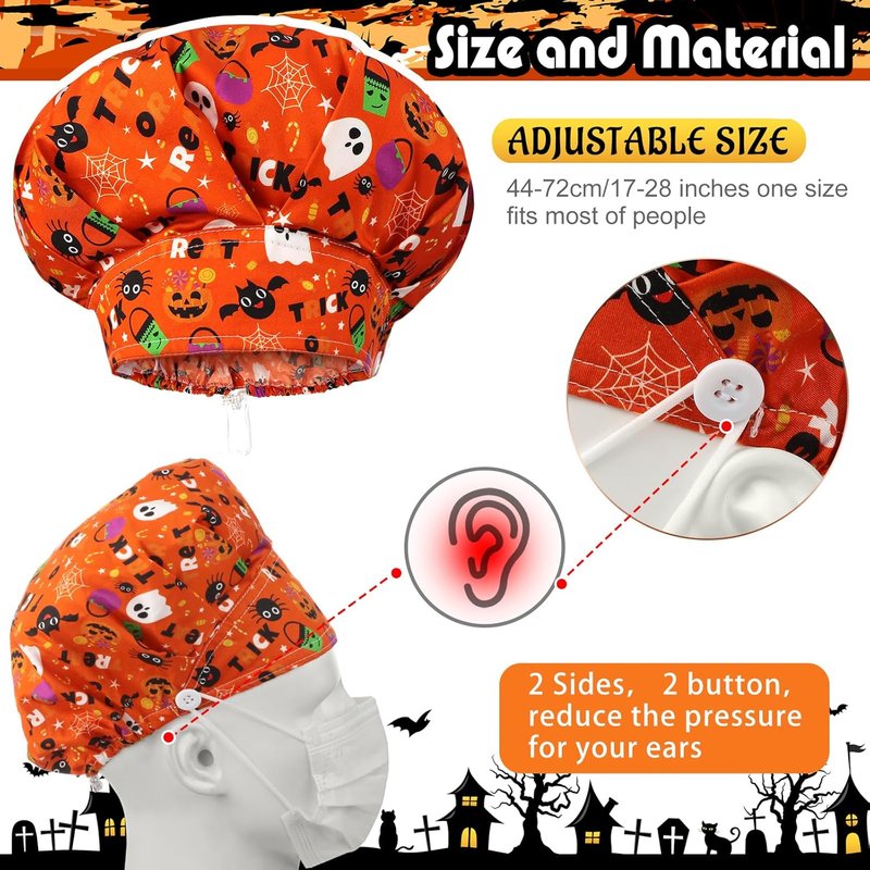 Jadive 6 Pcs Adjustable Scrub Caps with Buttons | Surgical Hats for Men & Women with Sweatband
