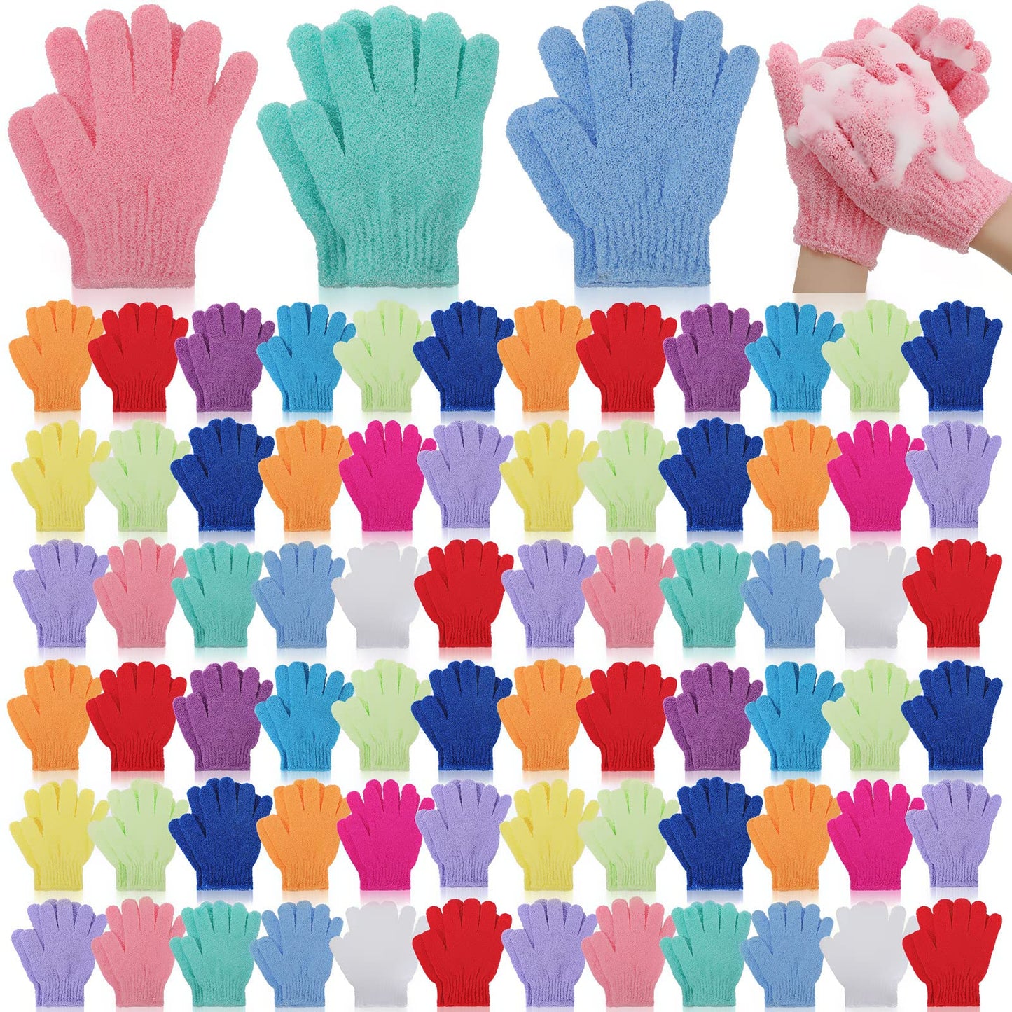 Tegeme 100 Pcs Exfoliating Gloves Bulk Double Sided Nylon Colorful Bath Shower Gloves for Men Women Beauty Spa Massage Shower Deep Clean Body Skin Scrubber Bathing Accessories,13 Colors
