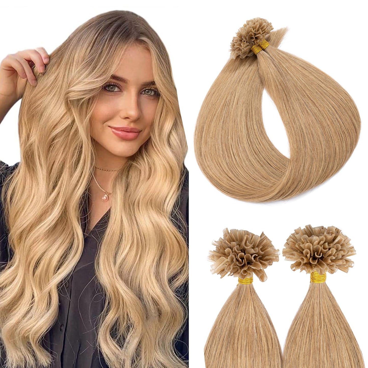 SEGOHAIR U Tip Hair Extensions Human Hair Pre Bonded Extensions Keratin Fusion Extensions K Tip Hair Extensions Real Human Hair Silky Straight Natural 50g/100 Stands 14" Light Brown