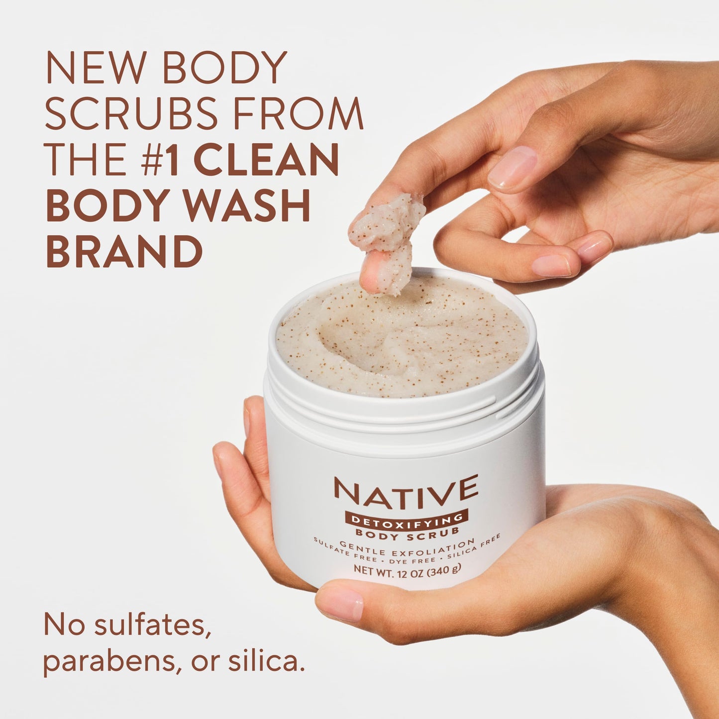 Native Exfoliating Body Scrub Bundle, Gentle Body Polish for Soft, Smooth Skin, Made without Sulfates, Parabens, or Dyes, Coconut & Vanilla + Sweet Peach & Nectar Scents, 12 oz (Pack of 2)