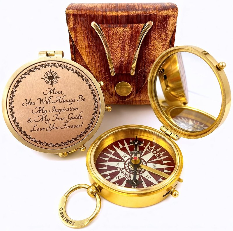 Makeup Compact Hand Mirror with Compass - Sentimental Gift for Mom | Premium Brass, Perfect for Birthdays & Mother's Day
