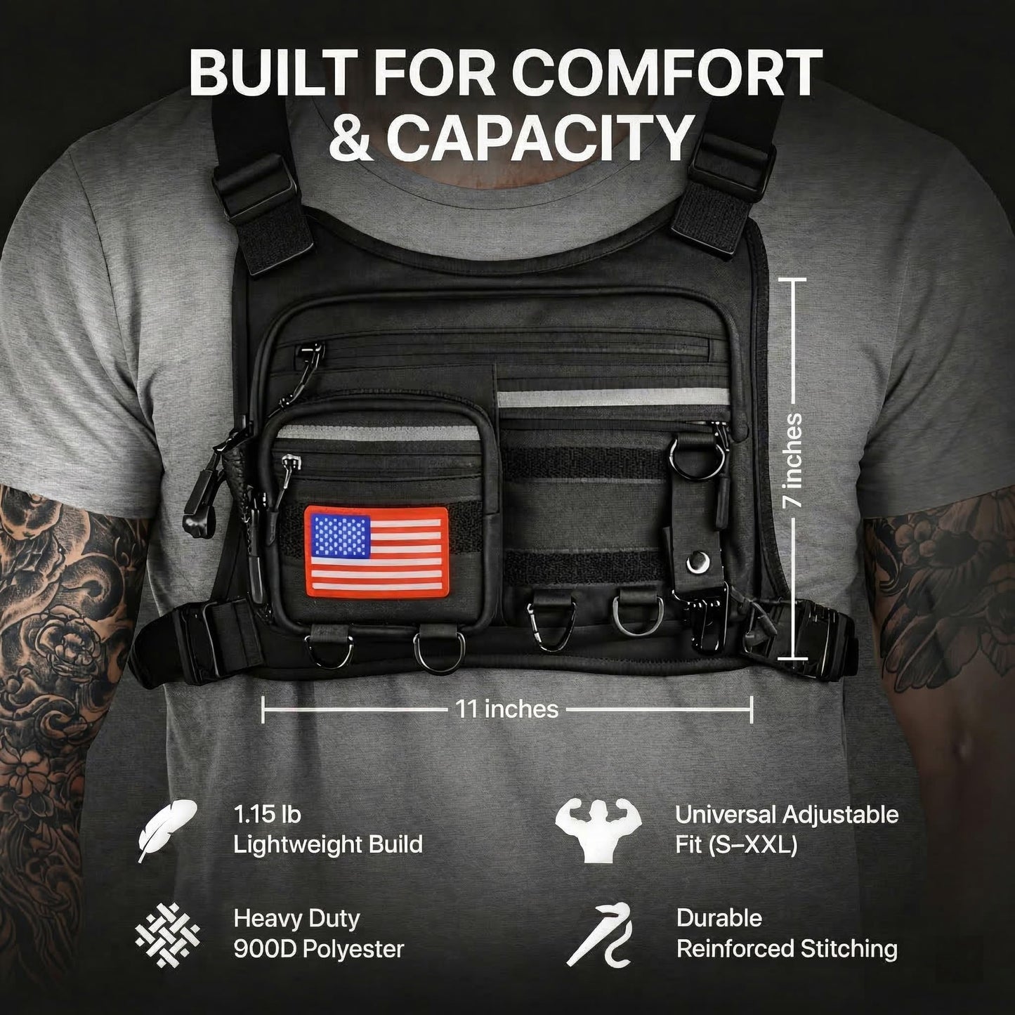 Tekunari Running Chest Pack for Men & Women with Gun Holster, Tactical Chest Rig & Running Bag, Concealed Carry Chest Bag & Chest Pack, RFID Blocking EDC for Hiking & Outdoor Sports