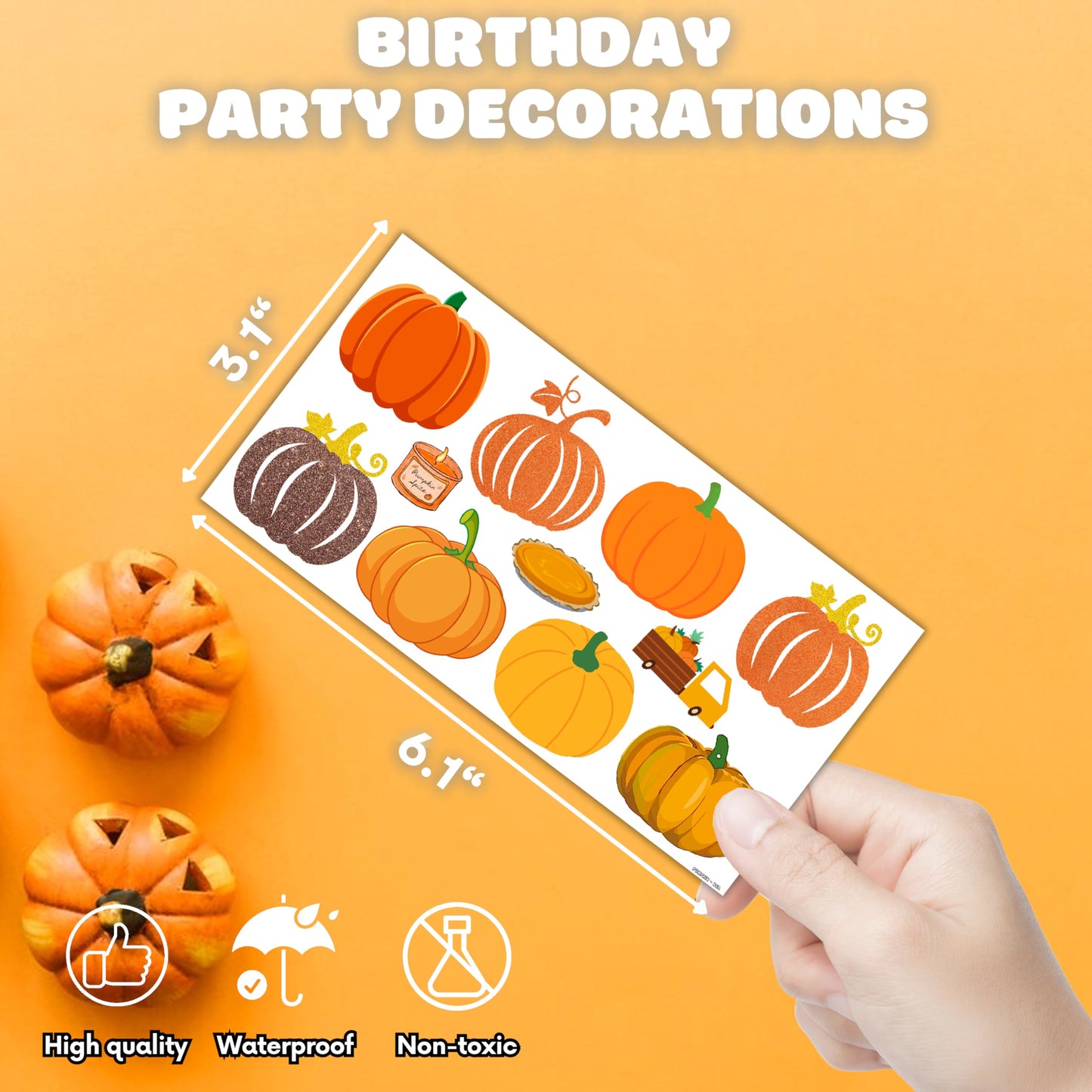 Cute Pumpkin Temporary Tattoos 10 Sheets 100 PCS Fall Pumpkin Party Decorations Favors Supplies Fall Theme Birthday Stickers Halloween Gifts for Boys Girls Kids Class School Prizes Carnival Christmas