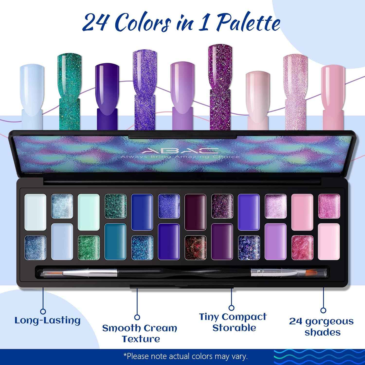 24 Color Gel Nail Polish Set with Pro Brush & 3 Acrylic Nail Art Cleaners