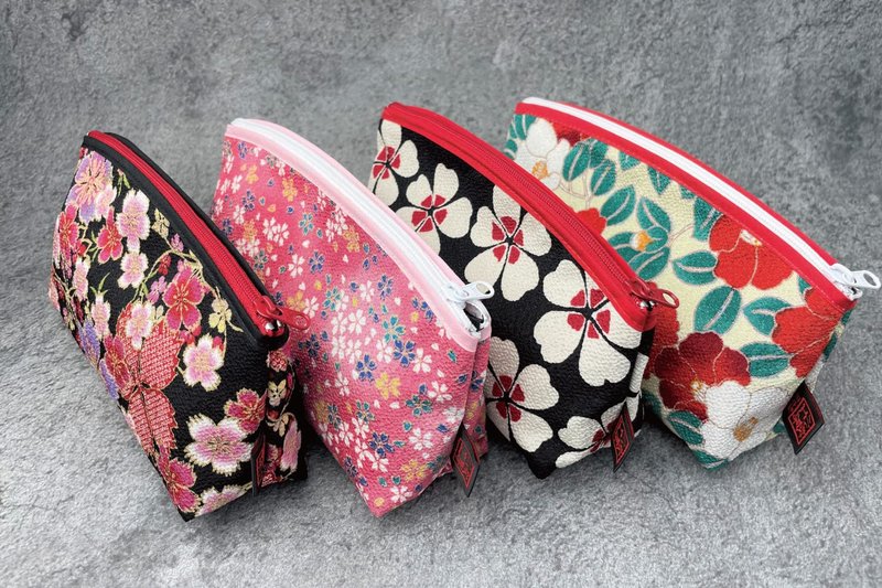 Small Makeup Bag for Purse [ Made in Japan] Traditional Edo Komon Design Cute Cosmetic Pouch (Cherry Blossom (Black))