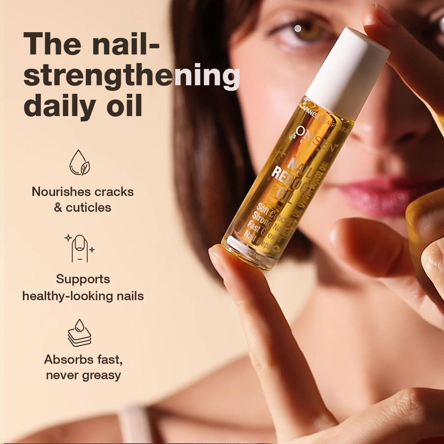 Onsen Secret Nail & Cuticle Repair Oil (10ml) - Dry Oil Formula - Japanese Tsubaki, Tea Tree & Jojoba - Strengthens Nails, Repairs Cuticles, Hydrates Skin & Hair - Natural & Vegan