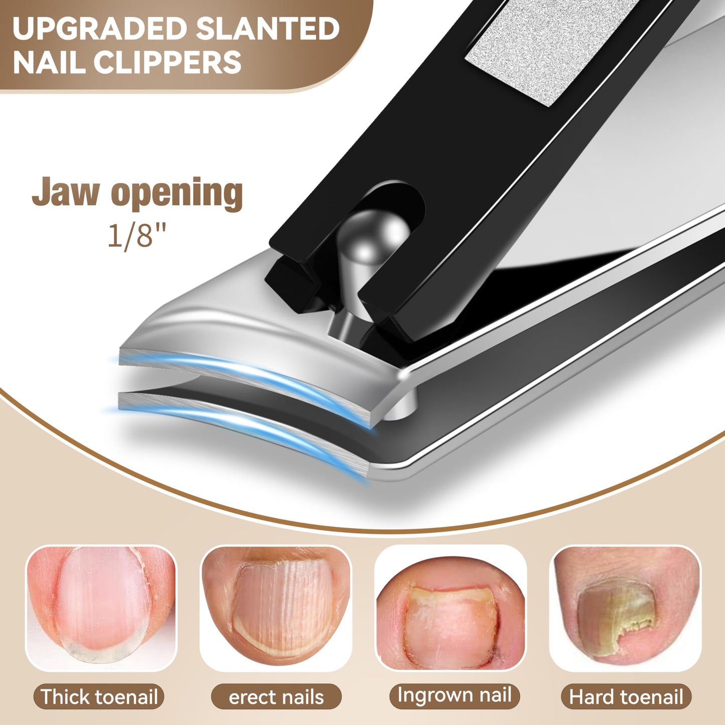 Toenail Clippers for Adults – 6-in-1 Thick & Ingrown Toenail Clippers Set, Large Straight & Slanted Nail Clippers, Heavy Duty Wide Jaw Nail Cutter with Long Handle for Men and Women