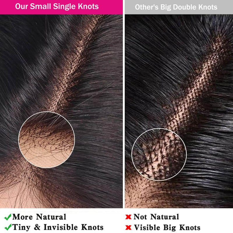 Kinky Straight 4x4 HD Lace Closure Human Hair Extensions 12A Brazilian Virgin Remy 100% Unprocessed Human Hair Yaki Straight Free Part Closure Only Pre Plucked With Baby Hair Natural Black 10 inch