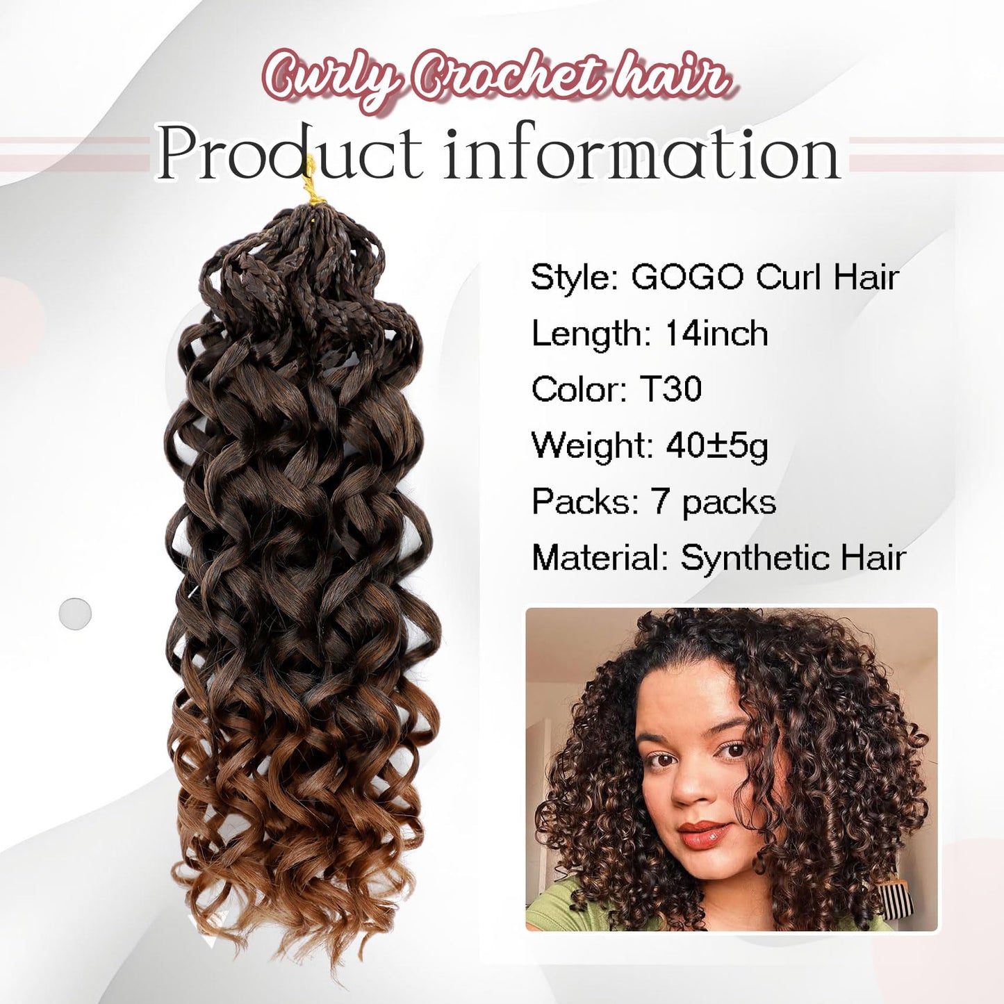 7 Packs Gogo Curl Crochet Hair for Women 14 Inch Pre-Twisted Curly Crochet Hair Deep Ocean Beach Curl Crochet Braids Synthetic Braiding Hair Extensions (14 Inch, 1B/30)