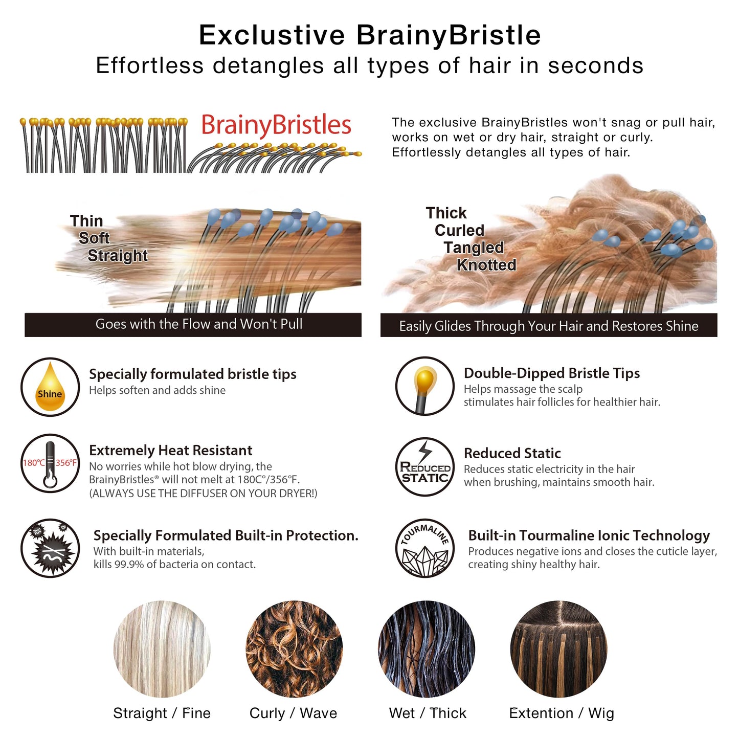 NuWay TravelC Detangling Hair Brush Set (2 Brushes) – Mix-n-Match Travel Case Colors, Patented Curved Vented Design with Protective Case for Wet or Dry Hair