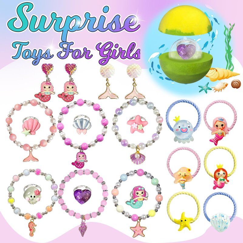 Bath Bombs for Girls Kids with Surprise Inside, 20 Fun Princess Fizzy Bath Bomb with Jewelry Toys, Mermaid Gifts for Daughter Granddaughter Niece, Girls Gift Set for Valentines Day, Easter, Birthday