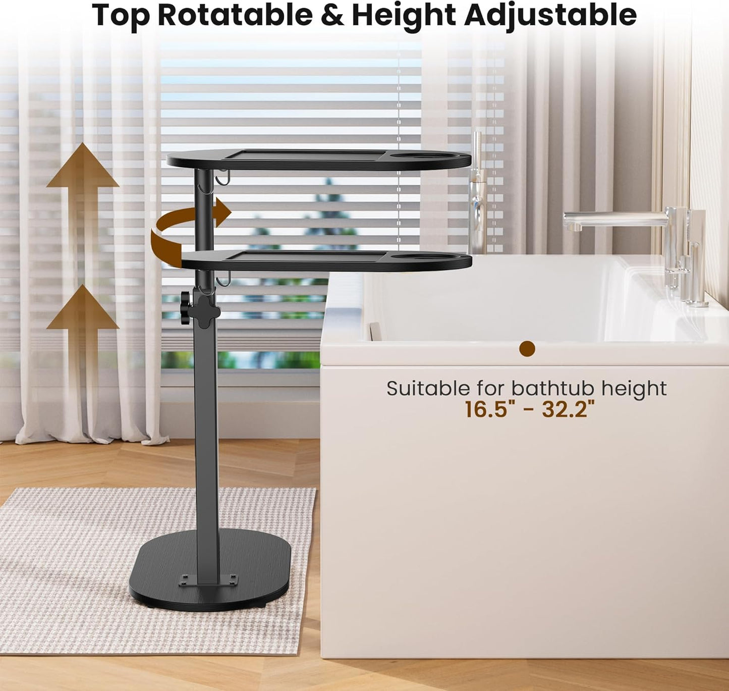 Bamboo Bathtub Table - Adjustable Height Freestanding Bath Tray Caddy | Perfect Housewarming & Wedding Gift